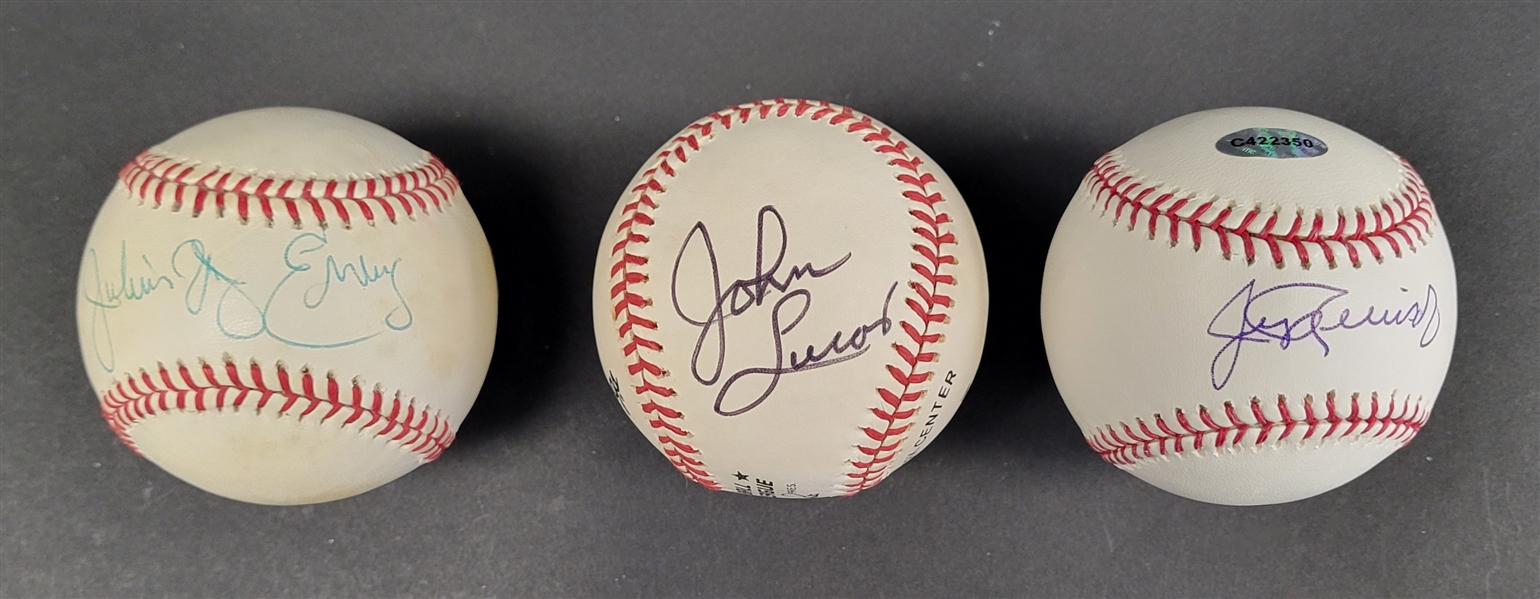 Lot of 3 Julius Erving, John Lucas, & Jerry Reinsdorf Autographed Baseballs Beckett