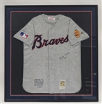 Hank Aaron Autographed "755" Framed Atlanta Braves Mitchell & Ness Flannel Jersey LE #14/44