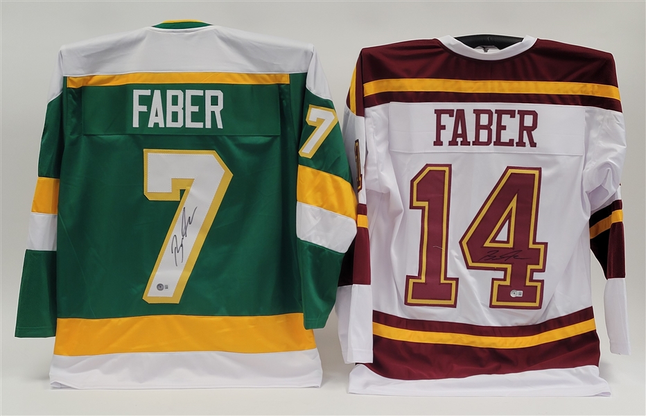 Lot of 2 Brock Faber Autographed Custom Jerseys Beckett