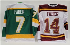 Lot of 2 Brock Faber Autographed Custom Jerseys Beckett