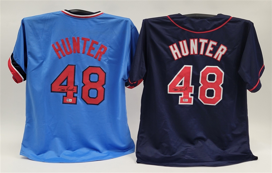 Lot of 2 Torii Hunter Autographed Custom Jerseys Beckett