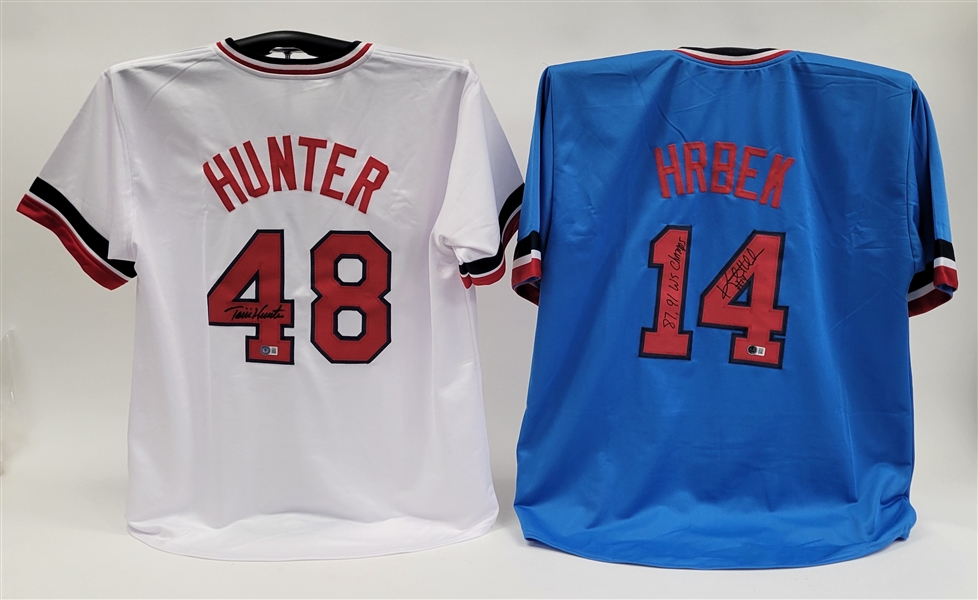 Lot of 2 Torii Hunter & Kent Hrbek Autographed Custom Jerseys Beckett