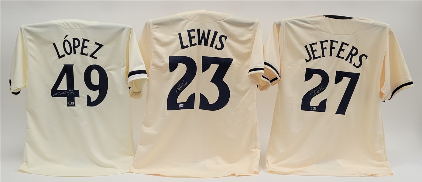 Lot of 3 Royce Lewis, Pablo Lopez, & Ryan Jeffers Autographed Custom Jerseys Beckett