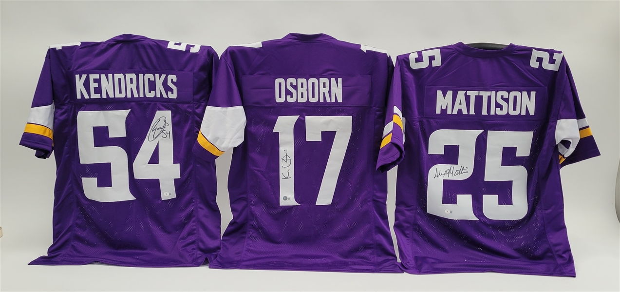 Lot of 3 Eric Kendricks, KJ Osborn, & Alexander Mattison Autographed Custom Jerseys Beckett