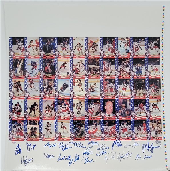 1980 Miracle Hockey Team 21 Autographs Uncut Card Sheet w/ Herb Brooks PSA/DNA & Beckett LOA