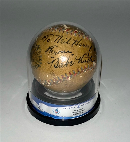 Babe Ruth c. 1925-27 Autographed & Game Used OAL Ban Johnson Baseball w/ JSA LOA & Beckett LOA Grade 9