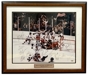 1980 USA Olympic Hockey Gold Medal Winning Team Signed & Framed 16x20 Photo w/ 20 Signatures Steiner