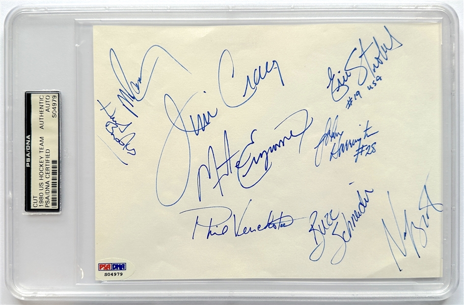 1980 USA Hockey Miracle Team Autographed Cut Signature w/ 9 Signatures Including Herb Brooks PSA/DNA