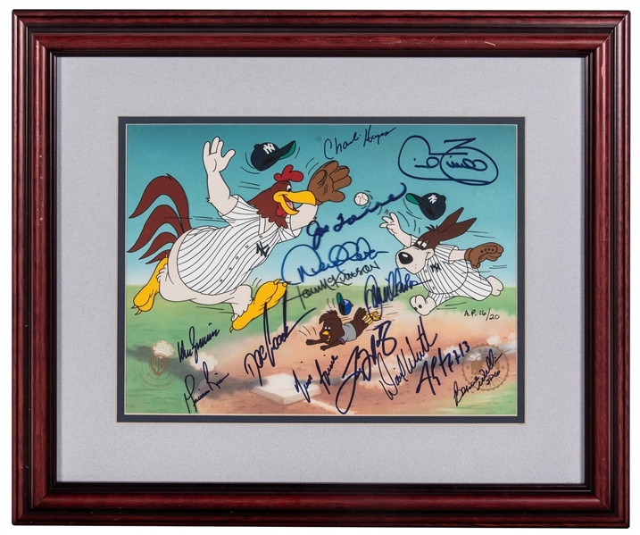 New York Yankees 1996 Warner Bros. Framed Animation Cel "Squeeze Play" LE #16/20 w/ 14 Signatures JSA LOA