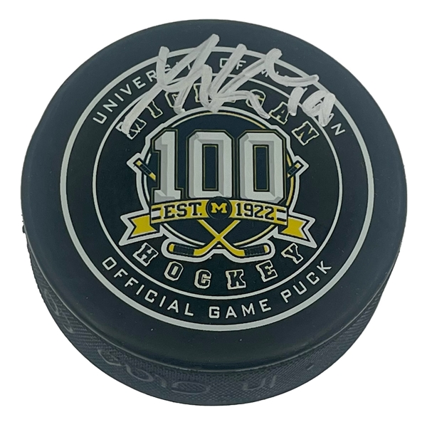 Adam Fantilli Autographed Michigan Wolverines 100th Anniversary Hockey Puck Fanatics