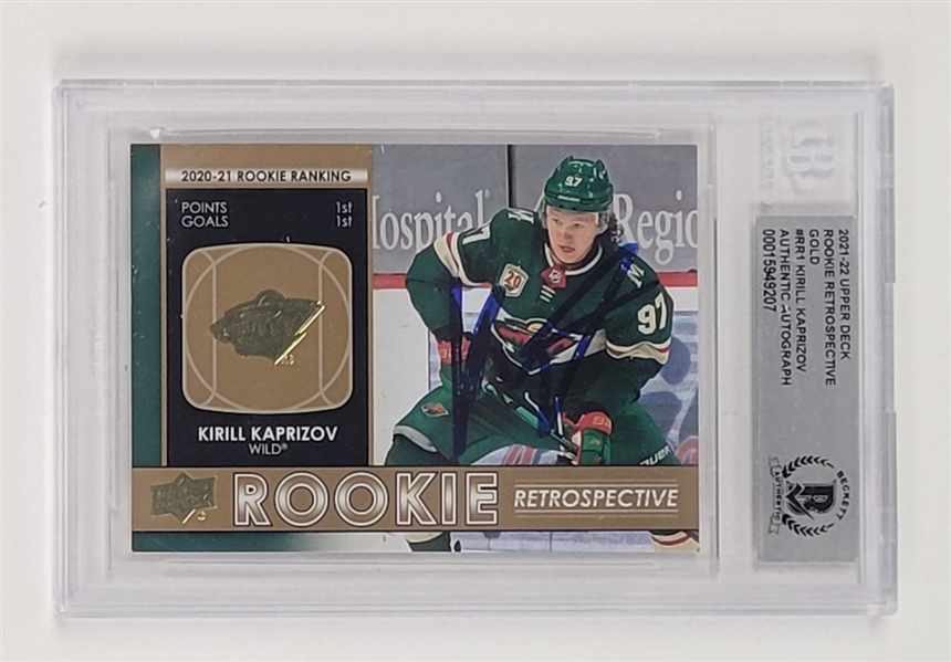 Kirill Kaprizov Autographed 2021-22 Upper Deck Rookie Retrospective Gold #RR1 Card BGS