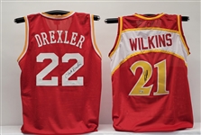 Lot of 2 Dominique Wilkins & Clyde Drexler Autographed Custom Jerseys Beckett & JSA