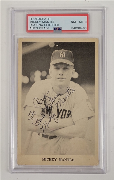 Mickey Mantle Rookie Era Autographed & Encapsulated Vintage 3.5x5.5 Photograph PSA 8