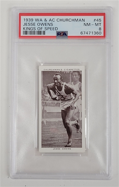 Jesse Owens 1939 WA & AC Churchman #45 Kings of Speed Card PSA 8