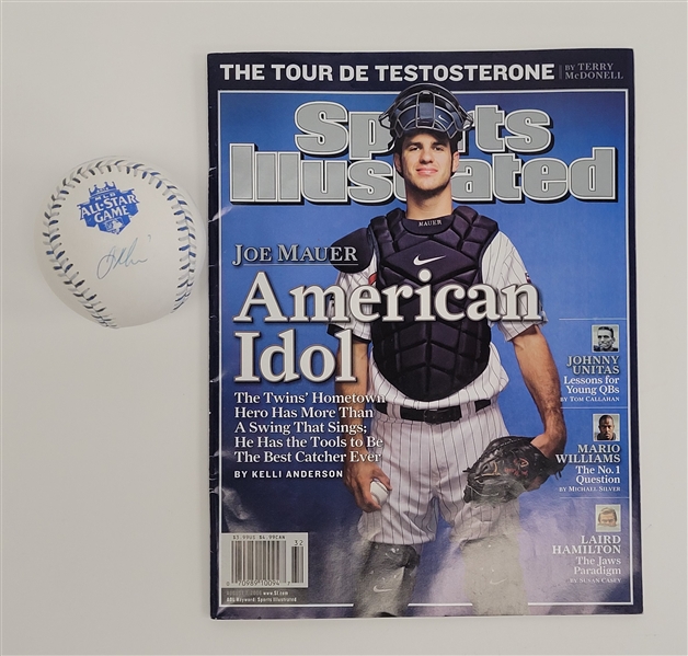 Joe Mauer Autographed 2012 All-Star Game Baseball + Sports Illustrated Magazine Steiner