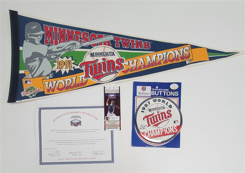 Minnesota Twins Collection w/ World Series Button & Pennant