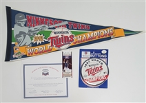 Minnesota Twins Collection w/ World Series Button & Pennant