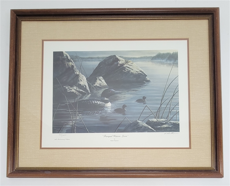 "Tranquil Waters Loon" Framed 1990 Robert Hautman Lithograph LE #858/2000