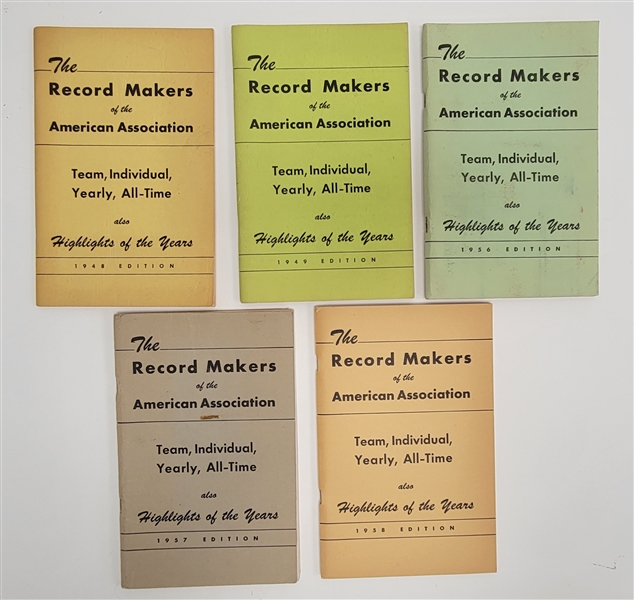 Lot of (5) 1948, 1949, 1956, 1957, & 1958 "The Record Makers of the American Association" Minor League Baseball Guides