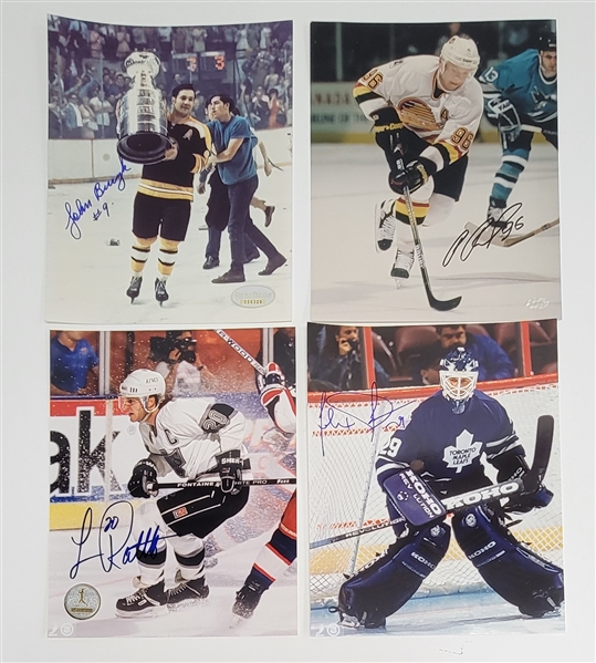 Lot of 4 Luc Robitaille, Felix Potvin, Pavel Bure, & John Bucyk Autographed 8x10 Photos