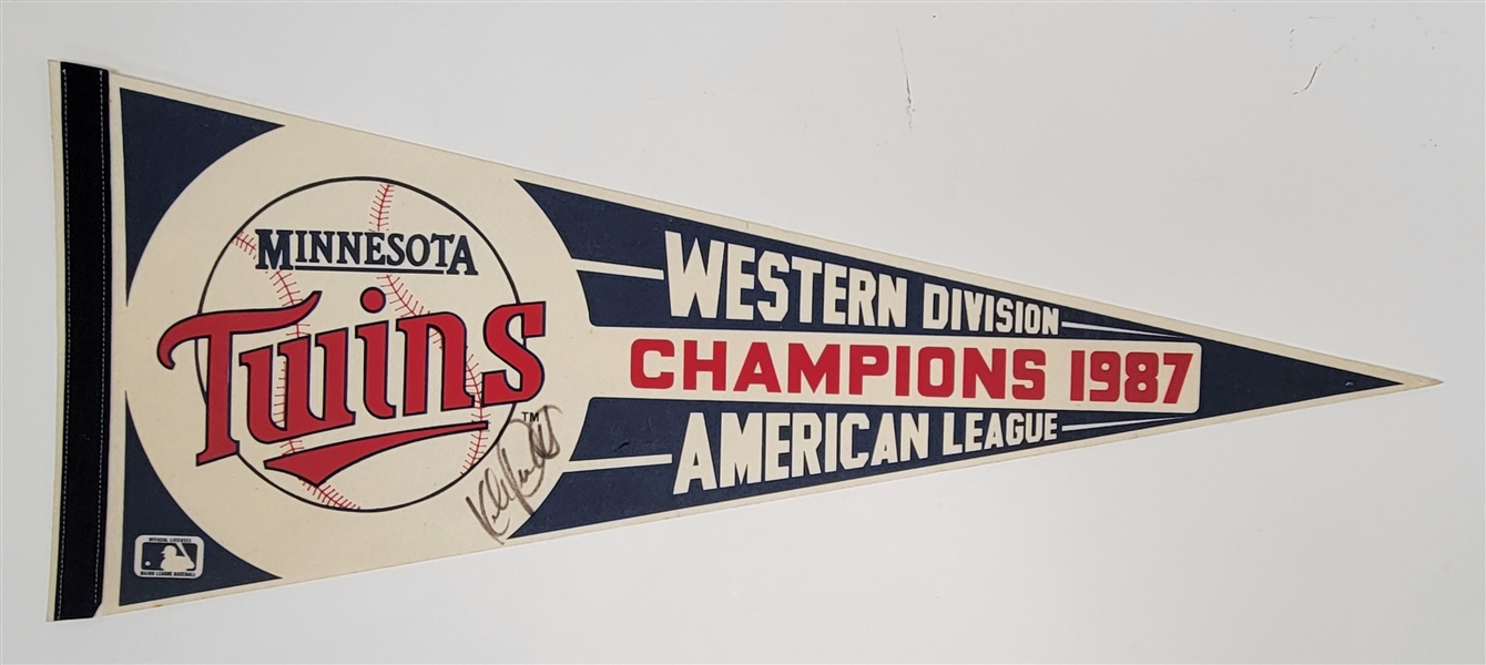 Kirby Puckett Autographed Minnesota Twins 1987 Western Division American League Champions Pennant w/ Beckett LOA