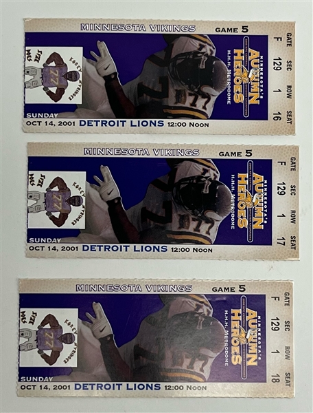 Lot of 3 Minnesota Vikings 2001 Tickets