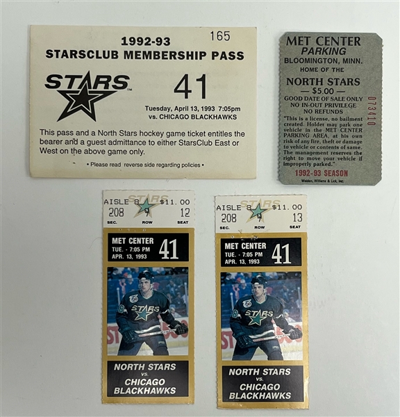 Lot of 2 Minnesota North Stars Final Game Tickets + Parking Pass & Membership Pass