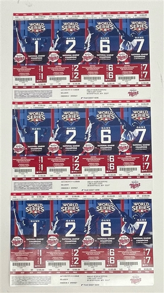 Lot of 3 Minnesota Twins 2009 World Series Uncut Ticket Sheets