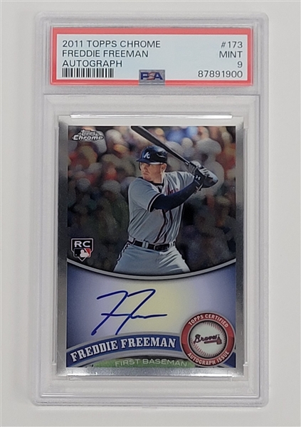 Freddie Freeman Autographed 2011 Topps Chrome #173 Rookie Card PSA 9