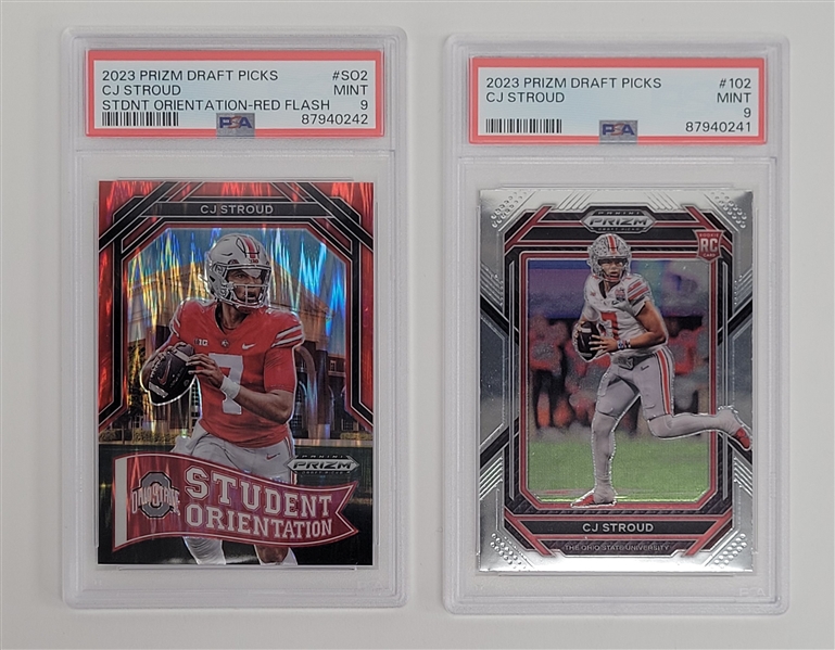 Lot of (2) CJ Stroud 2023 Panini Prizm Draft Picks Rookie Cards PSA 9