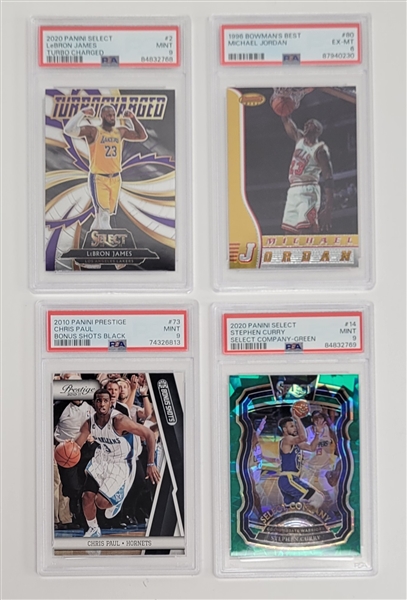 Lot of (4) Michael Jordan, LeBron James, Steph Curry, & Chris Paul PSA Graded Cards