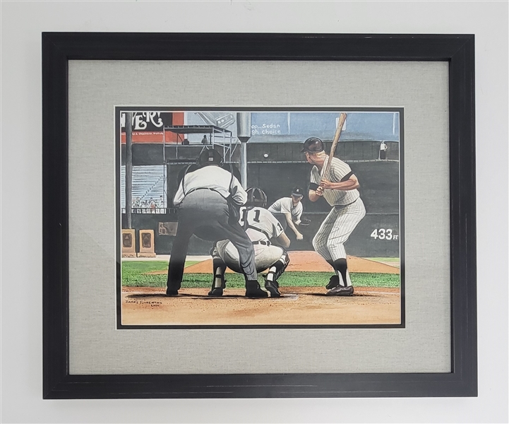 Mickey Mantle Original 11x15 James Fiorentino Watercolor Painting Framed 19x22