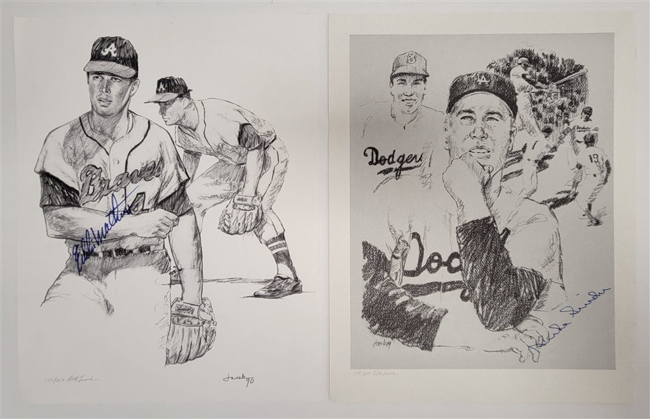 Lot of 2 Eddie Mathews & Duke Snider Autographed Limited Edition Lithographs Beckett