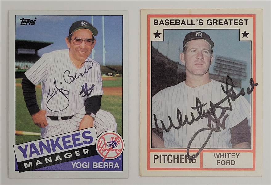 Lot of 2 Yogi Berra & Whitey Ford Autographed Cards Beckett