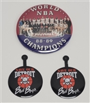 Lot of (3) - 1988-89 Detroit Pistons Bad Boys Pins & World Champions Button