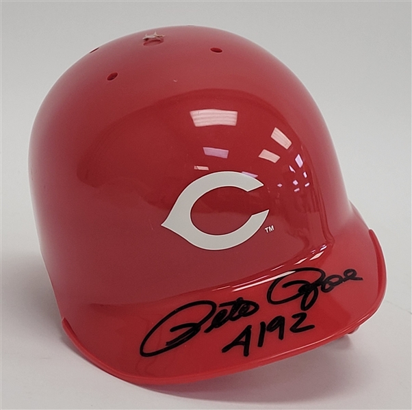 Pete Rose Autographed & Inscribed Cincinnati Reds Mini Batting Helmet JSA