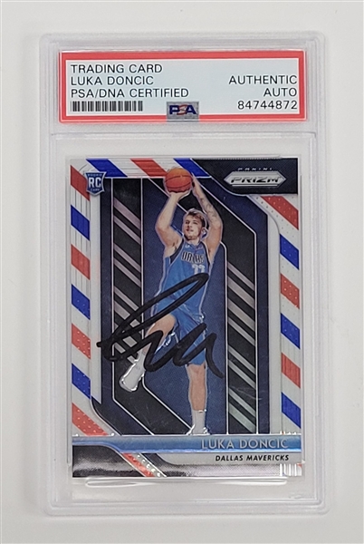 Luka Doncic Autographed 2018-19 Panini Prizm Red White Blue #280 Rookie Card PSA/DNA