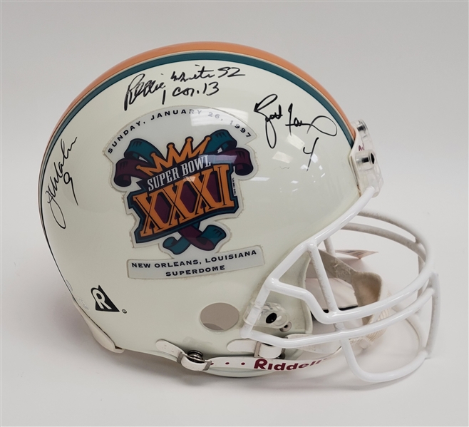 Reggie White, Brett Favre, & Jim McMahon Autographed Super Bowl XXXI Full Size Authentic Helmet w/ Beckett LOA