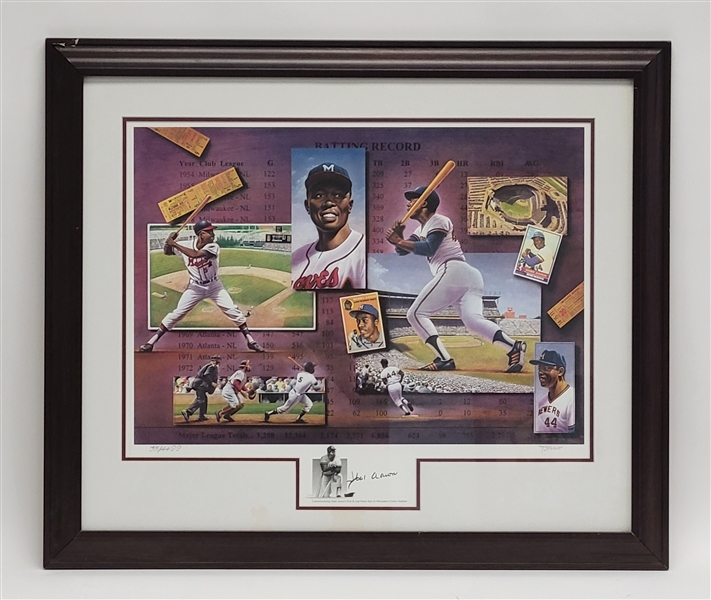 Hank Aaron Autographed & Framed 1993 Milwaukee Braves Lithograph PP #33/44 *From Aarons Personal Collection*