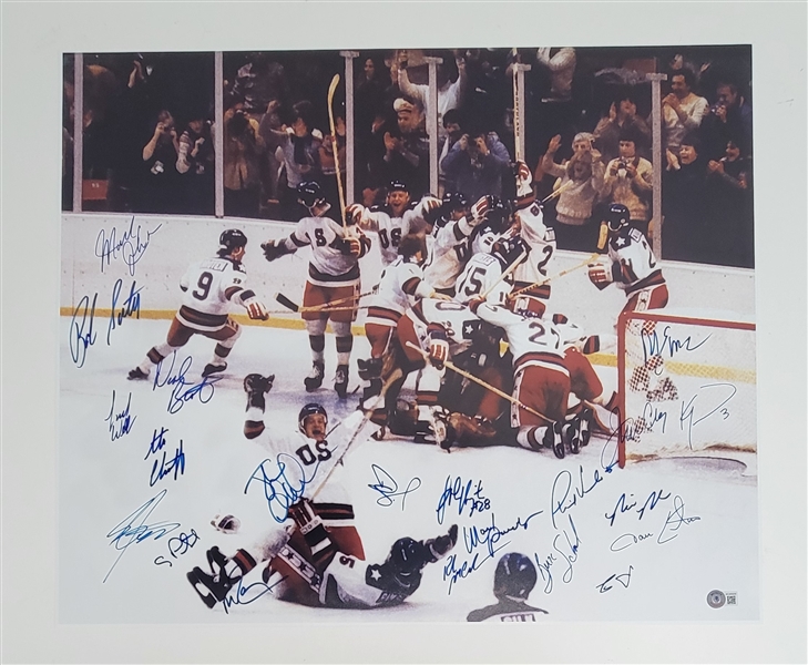 1980 USA Hockey Miracle Team Signed 20x24 Photo w/ 21 Signatures Beckett LOA