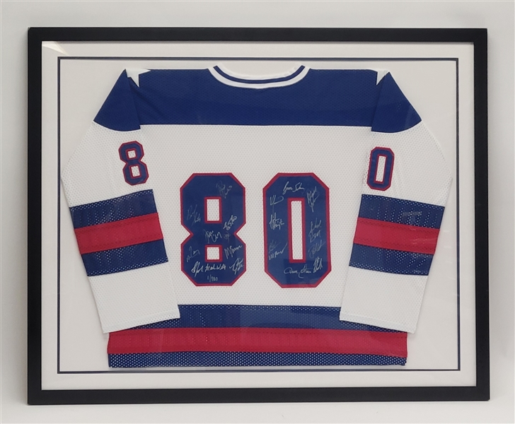 1980 Miracle Hockey Team Signed & Framed Jersey LE #1/980 w/ 20 Signatures Beckett LOA