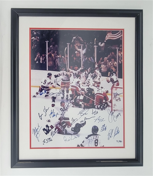 1980 Miracle Hockey Team Signed & Framed 16x20 Photo LE #41/980 w/ Beckett LOA