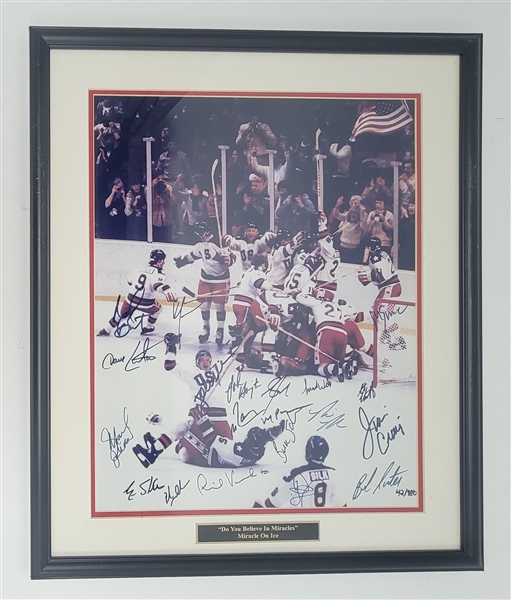 1980 Miracle Hockey Team Signed & Framed 16x20 Photo LE #42/980 w/ Beckett LOA