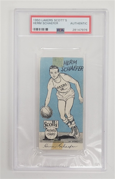 Herm Schaefer 1950 Minneapolis Lakers Scotts Potato Chips Card PSA Authentic