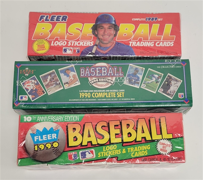 Lot of 3 Factory Sealed 1989 & 1990 Fleer & Upper Deck Baseball Complete Sets