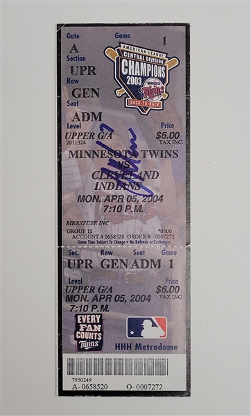 Joe Mauer Autographed MLB Debut Ticket Beckett