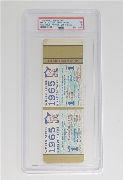 1965 World Series Game 1 Full Ticket PSA 5