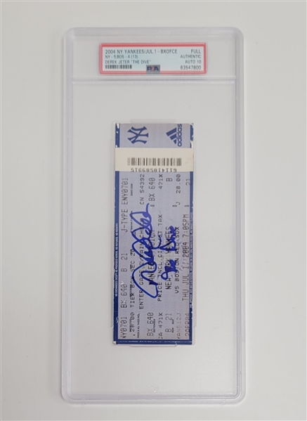 Derek Jeter Autographed 2004 "The Dive" Full Ticket PSA Auto 10