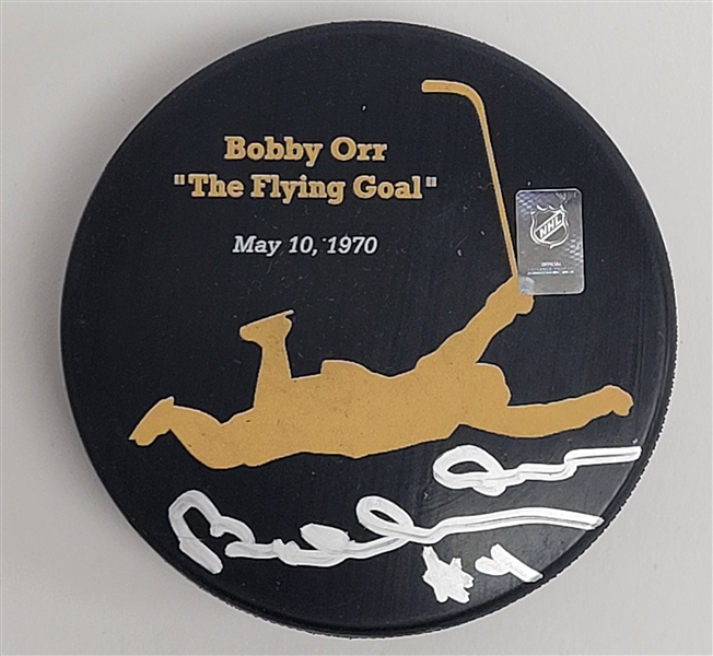 Bobby Orr Autographed "The Flying Goal" Hockey Puck