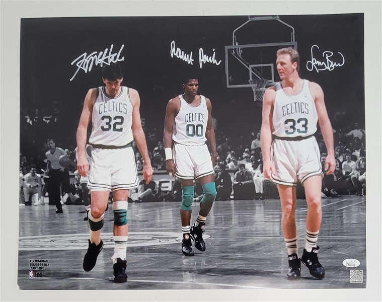 Larry Bird, Robert Parish, Kevin McHale Autographed 16x20 Photo JSA